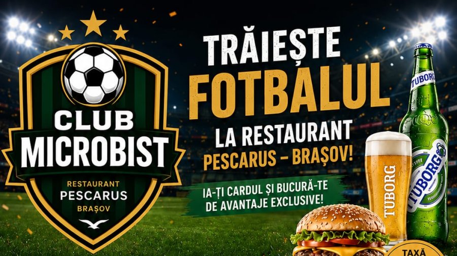 Trăiește fotbalul la Restaurant Pescarus - Brașov. Ia-ți cardul și bucură-te de avantaje exclusive!